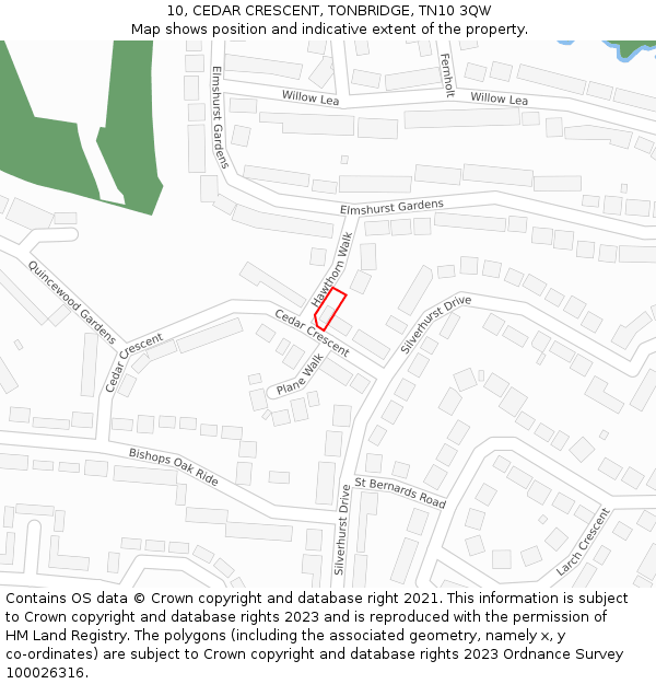 10, CEDAR CRESCENT, TONBRIDGE, TN10 3QW: Location map and indicative extent of plot