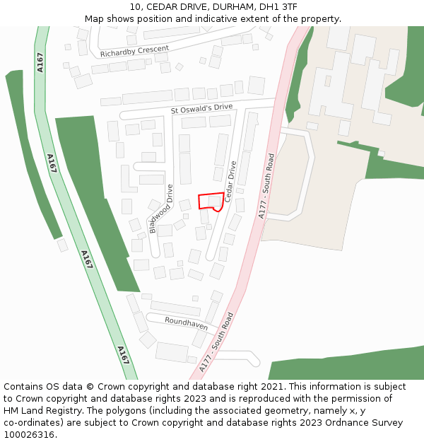 10, CEDAR DRIVE, DURHAM, DH1 3TF: Location map and indicative extent of plot