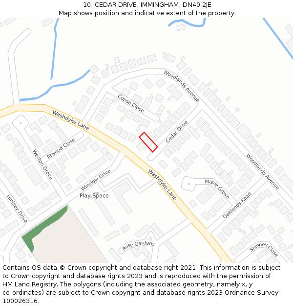 10, CEDAR DRIVE, IMMINGHAM, DN40 2JE: Location map and indicative extent of plot