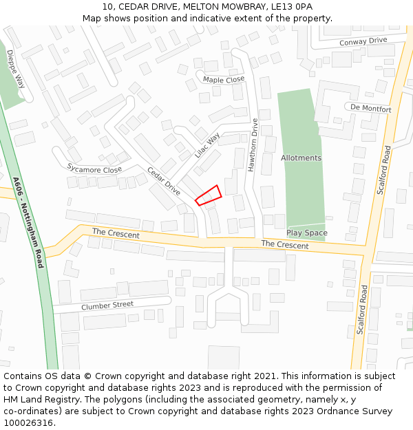 10, CEDAR DRIVE, MELTON MOWBRAY, LE13 0PA: Location map and indicative extent of plot