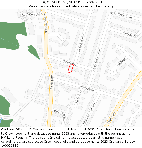 10, CEDAR DRIVE, SHANKLIN, PO37 7EN: Location map and indicative extent of plot