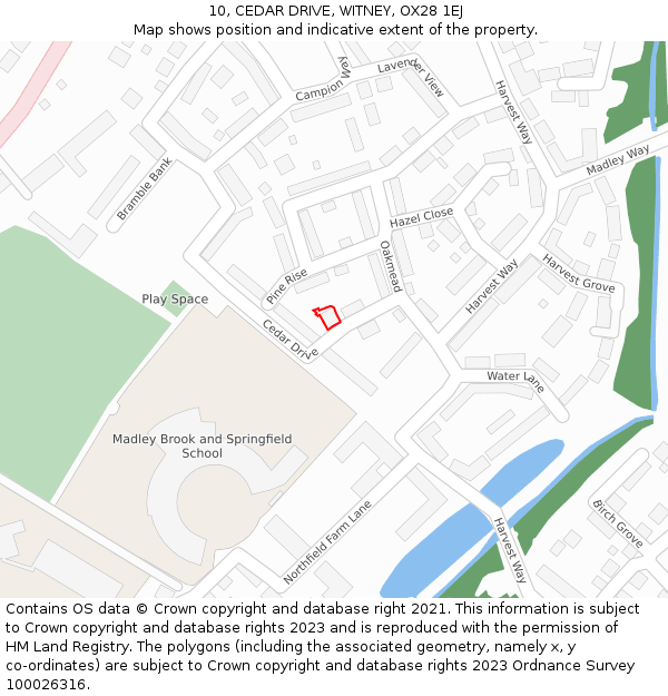 10, CEDAR DRIVE, WITNEY, OX28 1EJ: Location map and indicative extent of plot