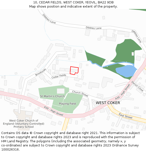 10, CEDAR FIELDS, WEST COKER, YEOVIL, BA22 9DB: Location map and indicative extent of plot