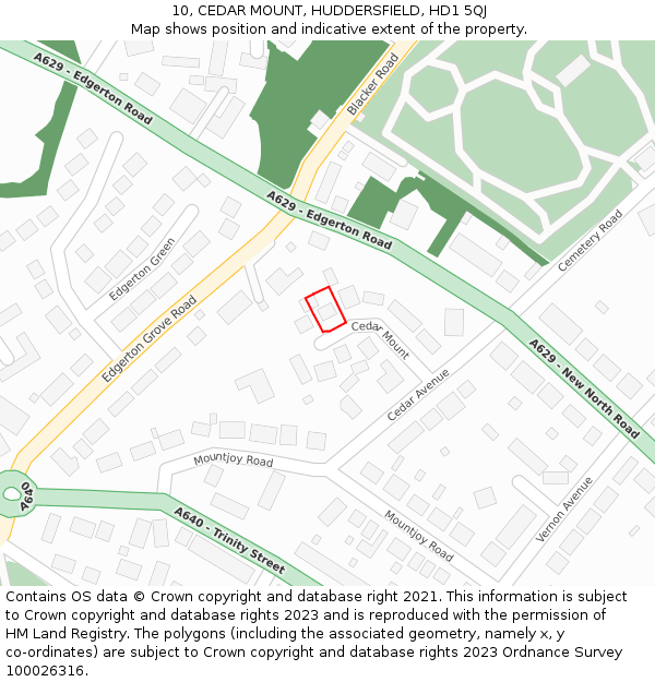 10, CEDAR MOUNT, HUDDERSFIELD, HD1 5QJ: Location map and indicative extent of plot