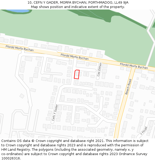 10, CEFN Y GADER, MORFA BYCHAN, PORTHMADOG, LL49 9JA: Location map and indicative extent of plot