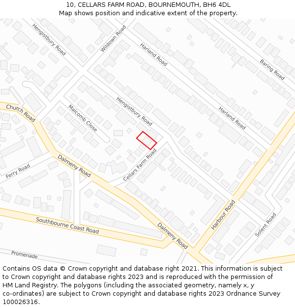 10, CELLARS FARM ROAD, BOURNEMOUTH, BH6 4DL: Location map and indicative extent of plot