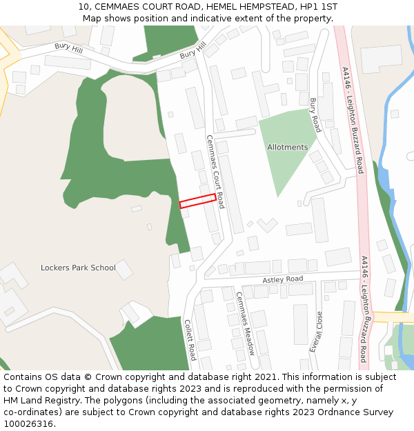 10, CEMMAES COURT ROAD, HEMEL HEMPSTEAD, HP1 1ST: Location map and indicative extent of plot
