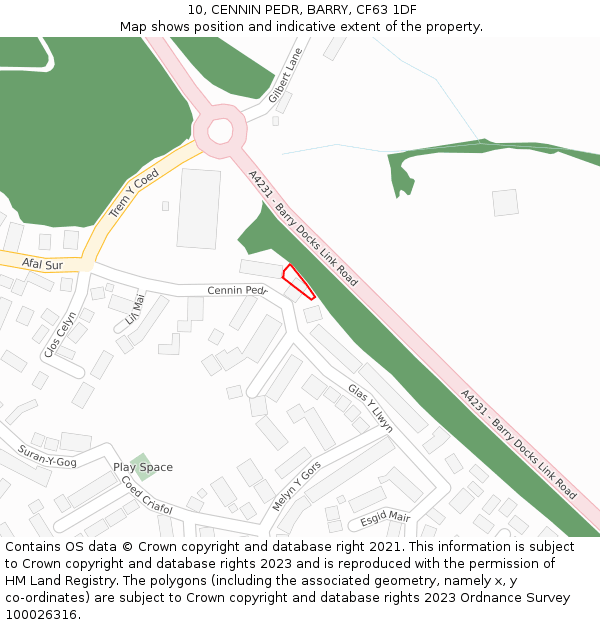 10, CENNIN PEDR, BARRY, CF63 1DF: Location map and indicative extent of plot