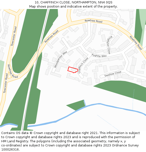 10, CHAFFINCH CLOSE, NORTHAMPTON, NN4 0QS: Location map and indicative extent of plot