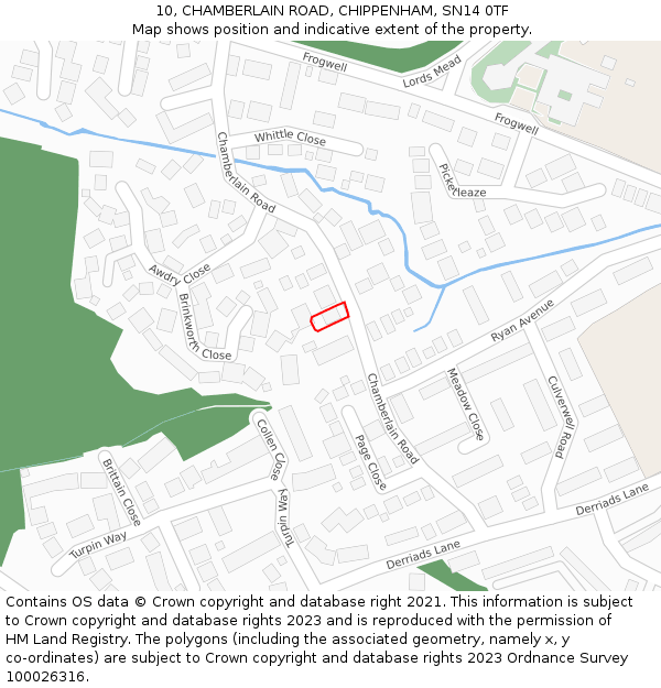 10, CHAMBERLAIN ROAD, CHIPPENHAM, SN14 0TF: Location map and indicative extent of plot