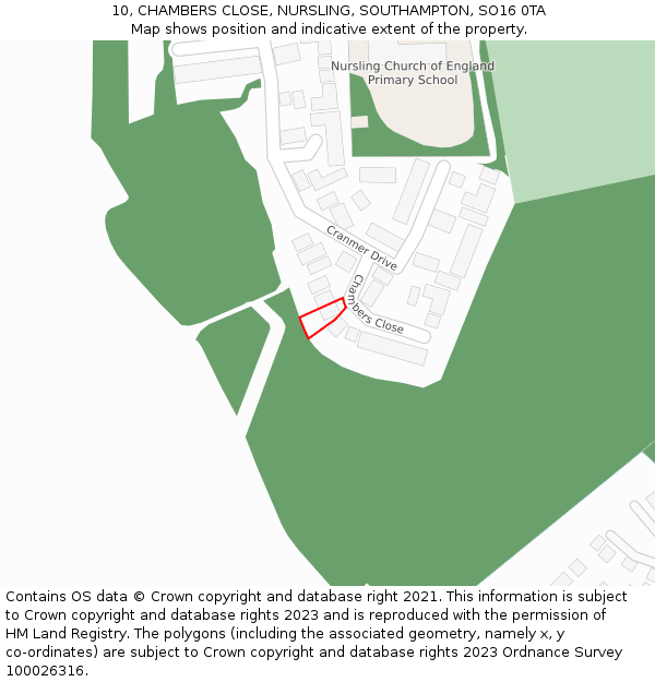 10, CHAMBERS CLOSE, NURSLING, SOUTHAMPTON, SO16 0TA: Location map and indicative extent of plot