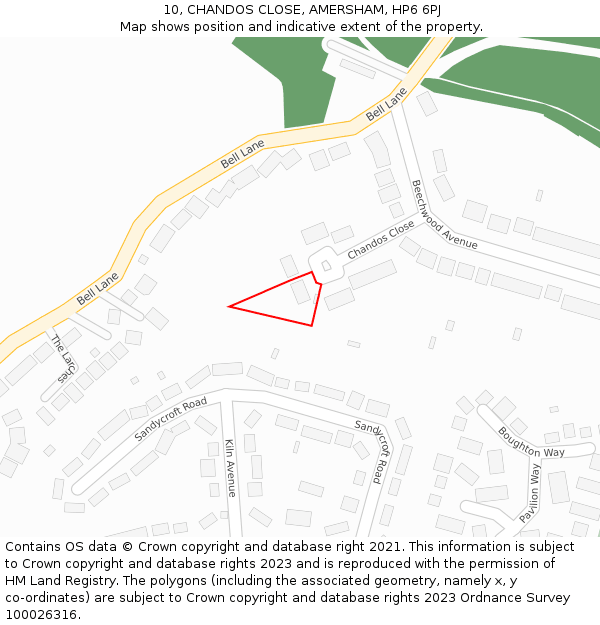 10, CHANDOS CLOSE, AMERSHAM, HP6 6PJ: Location map and indicative extent of plot