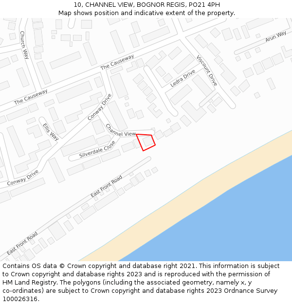 10, CHANNEL VIEW, BOGNOR REGIS, PO21 4PH: Location map and indicative extent of plot