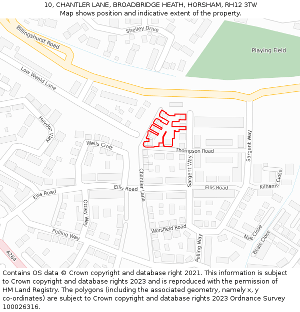 10, CHANTLER LANE, BROADBRIDGE HEATH, HORSHAM, RH12 3TW: Location map and indicative extent of plot