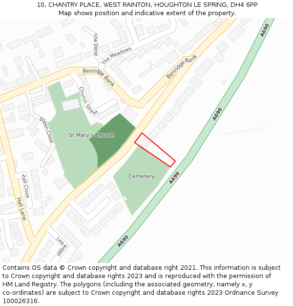 10, CHANTRY PLACE, WEST RAINTON, HOUGHTON LE SPRING, DH4 6PP: Location map and indicative extent of plot