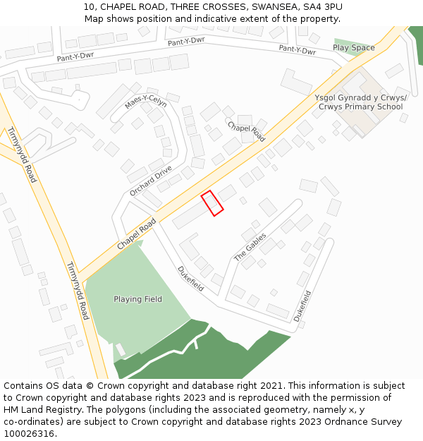 10, CHAPEL ROAD, THREE CROSSES, SWANSEA, SA4 3PU: Location map and indicative extent of plot