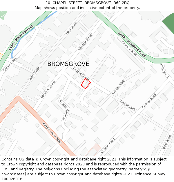 10, CHAPEL STREET, BROMSGROVE, B60 2BQ: Location map and indicative extent of plot