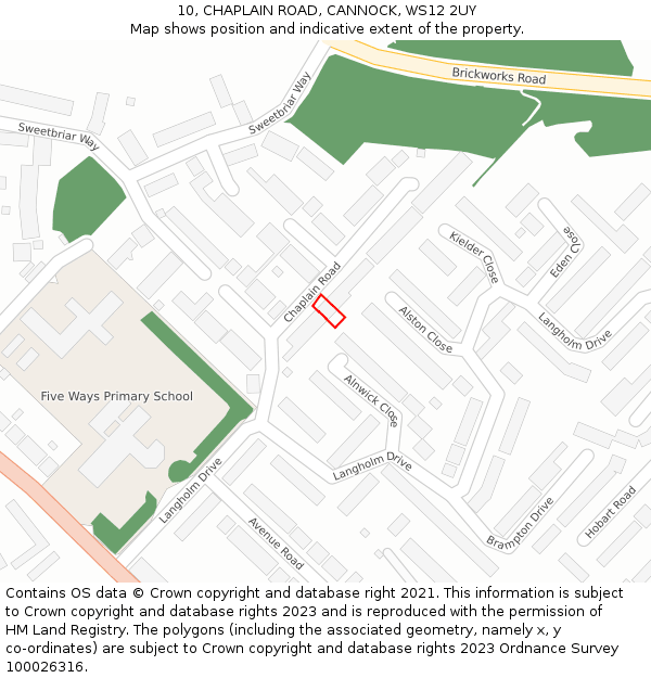 10, CHAPLAIN ROAD, CANNOCK, WS12 2UY: Location map and indicative extent of plot