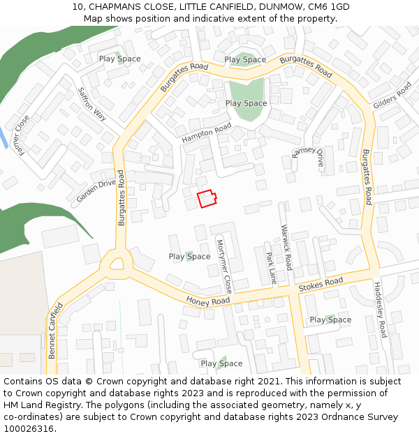 10, CHAPMANS CLOSE, LITTLE CANFIELD, DUNMOW, CM6 1GD: Location map and indicative extent of plot