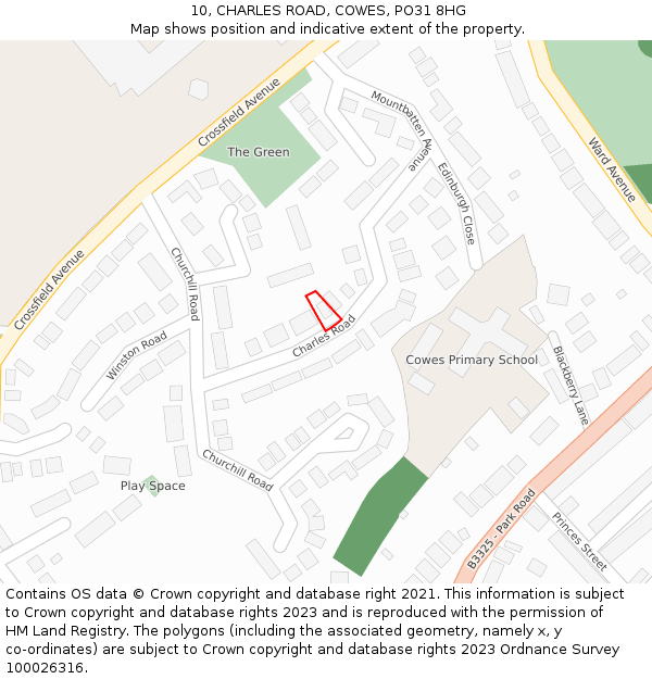 10, CHARLES ROAD, COWES, PO31 8HG: Location map and indicative extent of plot