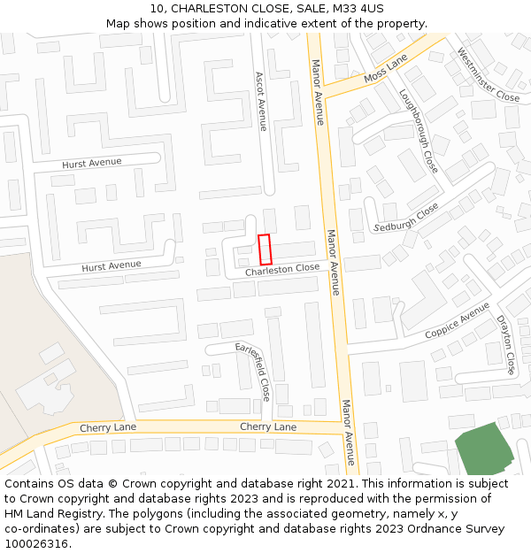 10, CHARLESTON CLOSE, SALE, M33 4US: Location map and indicative extent of plot