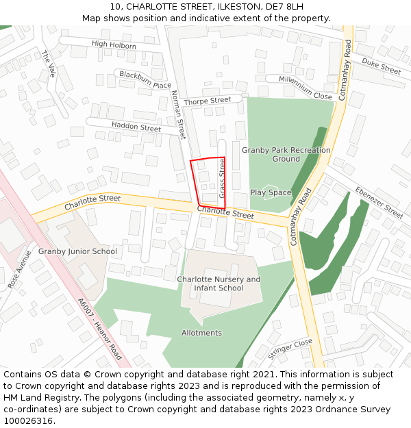 10, CHARLOTTE STREET, ILKESTON, DE7 8LH: Location map and indicative extent of plot