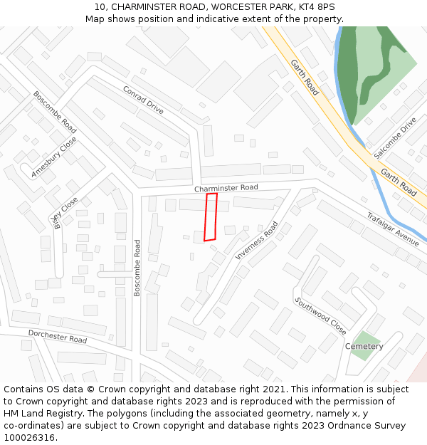 10, CHARMINSTER ROAD, WORCESTER PARK, KT4 8PS: Location map and indicative extent of plot