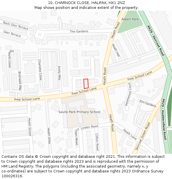 10, CHARNOCK CLOSE, HALIFAX, HX1 2NZ: Location map and indicative extent of plot