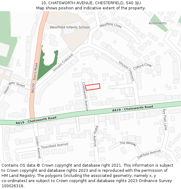 10, CHATSWORTH AVENUE, CHESTERFIELD, S40 3JU: Location map and indicative extent of plot