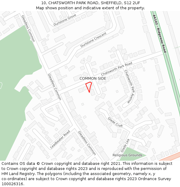 10, CHATSWORTH PARK ROAD, SHEFFIELD, S12 2UF: Location map and indicative extent of plot