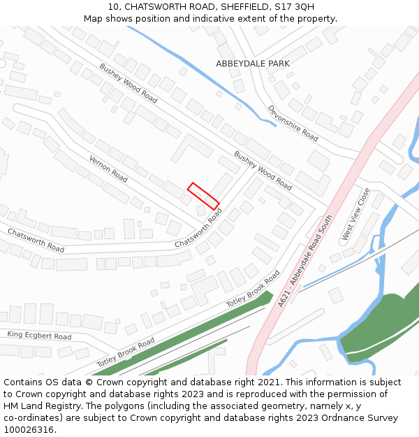 10, CHATSWORTH ROAD, SHEFFIELD, S17 3QH: Location map and indicative extent of plot