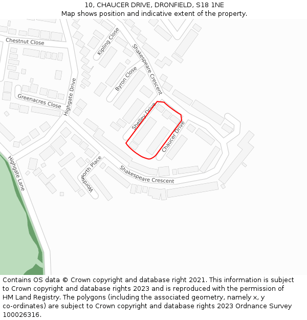 10, CHAUCER DRIVE, DRONFIELD, S18 1NE: Location map and indicative extent of plot