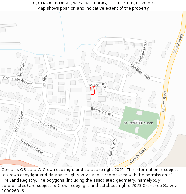 10, CHAUCER DRIVE, WEST WITTERING, CHICHESTER, PO20 8BZ: Location map and indicative extent of plot