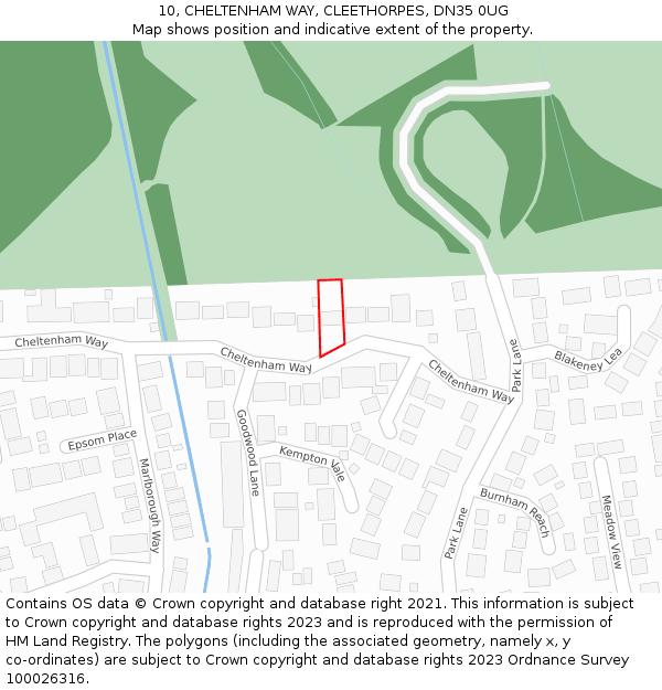 10, CHELTENHAM WAY, CLEETHORPES, DN35 0UG: Location map and indicative extent of plot