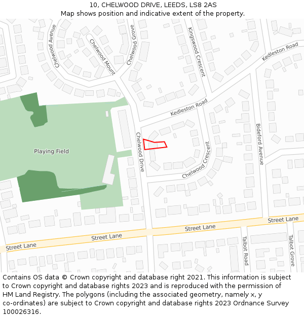 10, CHELWOOD DRIVE, LEEDS, LS8 2AS: Location map and indicative extent of plot