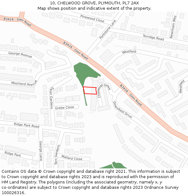 10, CHELWOOD GROVE, PLYMOUTH, PL7 2AX: Location map and indicative extent of plot