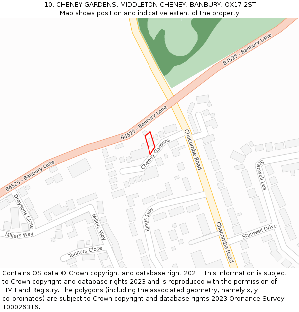 10, CHENEY GARDENS, MIDDLETON CHENEY, BANBURY, OX17 2ST: Location map and indicative extent of plot