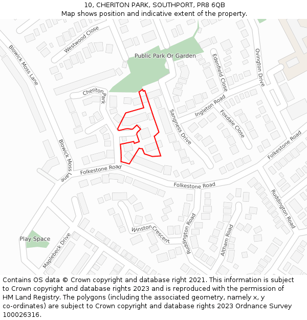 10, CHERITON PARK, SOUTHPORT, PR8 6QB: Location map and indicative extent of plot