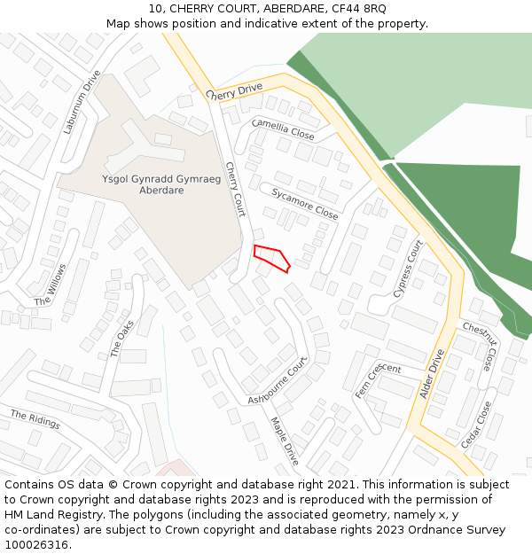 10, CHERRY COURT, ABERDARE, CF44 8RQ: Location map and indicative extent of plot