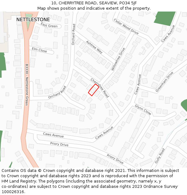 10, CHERRYTREE ROAD, SEAVIEW, PO34 5JF: Location map and indicative extent of plot