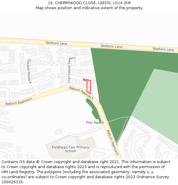 10, CHERRYWOOD CLOSE, LEEDS, LS14 2HF: Location map and indicative extent of plot