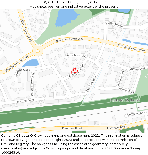 10, CHERTSEY STREET, FLEET, GU51 1HS: Location map and indicative extent of plot