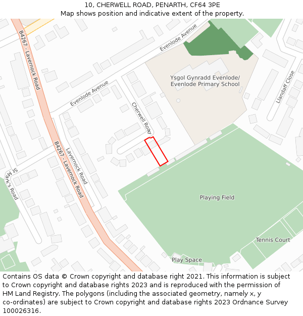 10, CHERWELL ROAD, PENARTH, CF64 3PE: Location map and indicative extent of plot