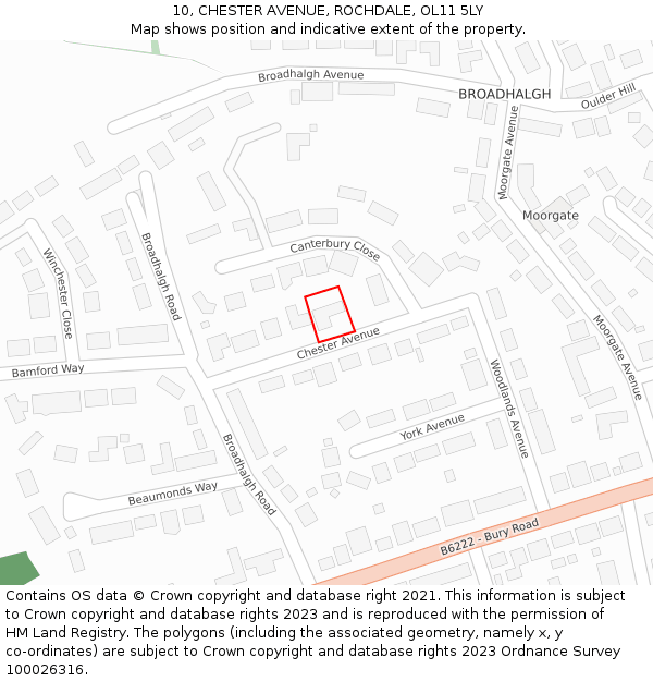 10, CHESTER AVENUE, ROCHDALE, OL11 5LY: Location map and indicative extent of plot
