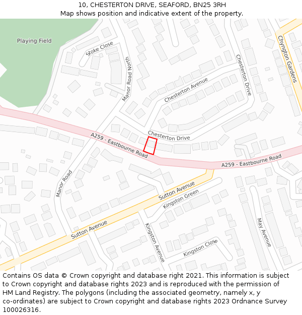 10, CHESTERTON DRIVE, SEAFORD, BN25 3RH: Location map and indicative extent of plot