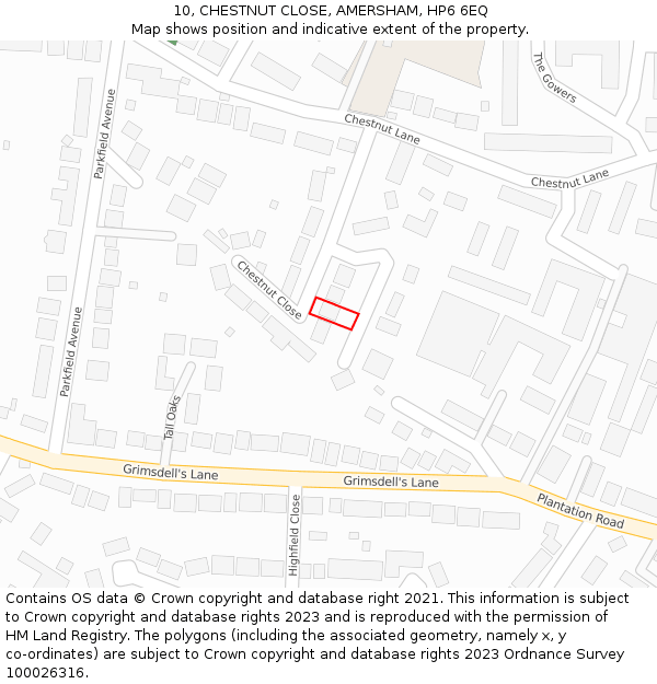 10, CHESTNUT CLOSE, AMERSHAM, HP6 6EQ: Location map and indicative extent of plot