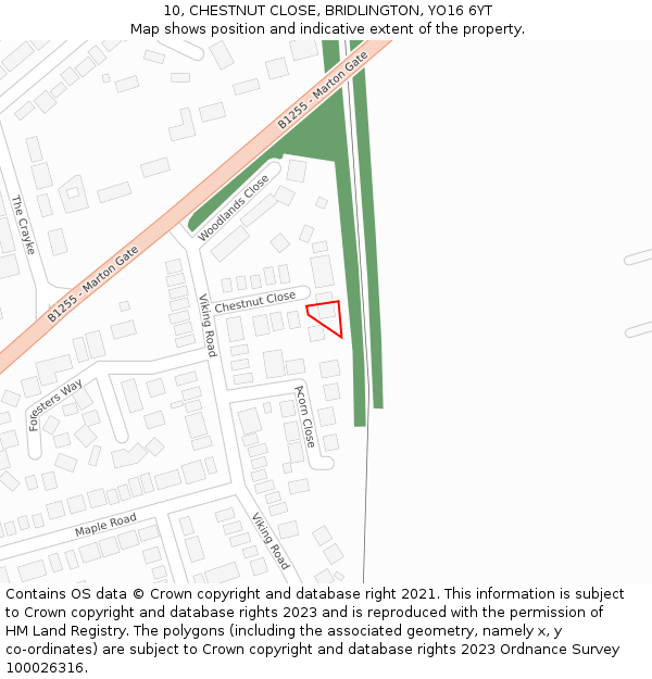 10, CHESTNUT CLOSE, BRIDLINGTON, YO16 6YT: Location map and indicative extent of plot