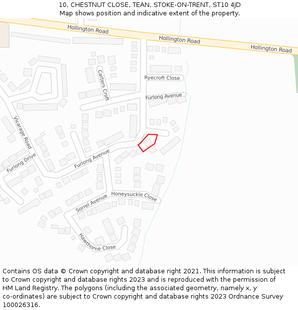 10, CHESTNUT CLOSE, TEAN, STOKE-ON-TRENT, ST10 4JD: Location map and indicative extent of plot