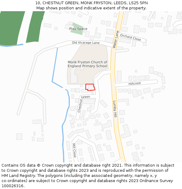 10, CHESTNUT GREEN, MONK FRYSTON, LEEDS, LS25 5PN: Location map and indicative extent of plot