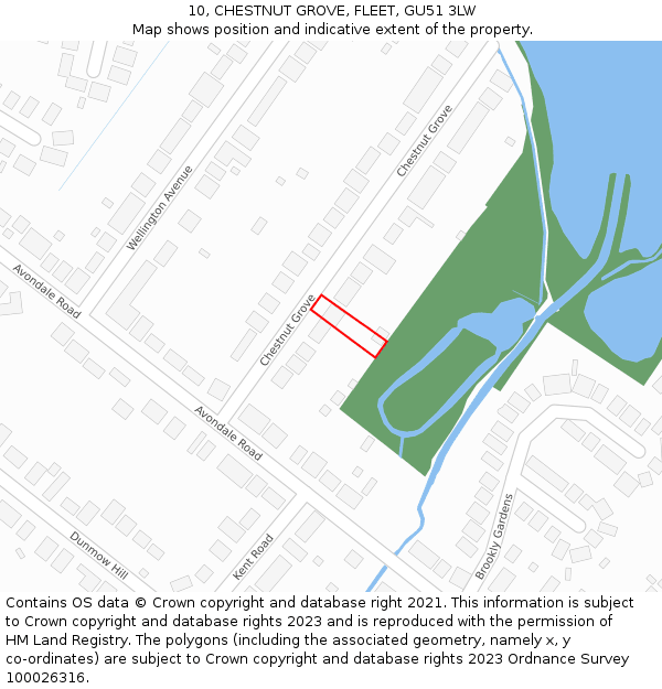 10, CHESTNUT GROVE, FLEET, GU51 3LW: Location map and indicative extent of plot